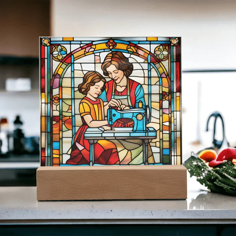 Sewing Together - Stained Glass Style LED Acrylic Plaque – A Heartfelt Gift for Quilters, Crafters, and Mothers