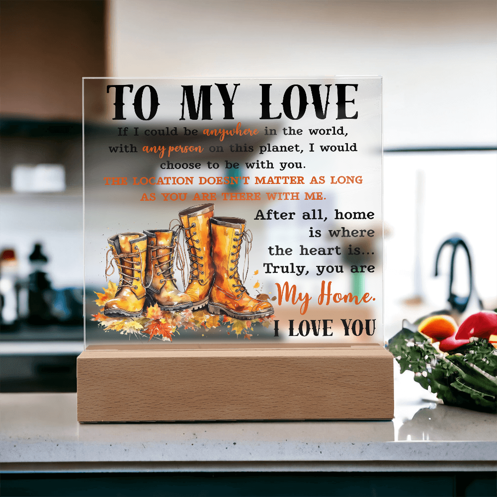 To My Love Acrylic Plaque – Romantic Fall Gift for Husband, Wife, or Partner | “You Are My Home” LED Light Display