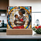 Black Mother and Baby Stained Glass Style LED Acrylic Plaque – A Powerful Tribute for New Moms and Mother's Day