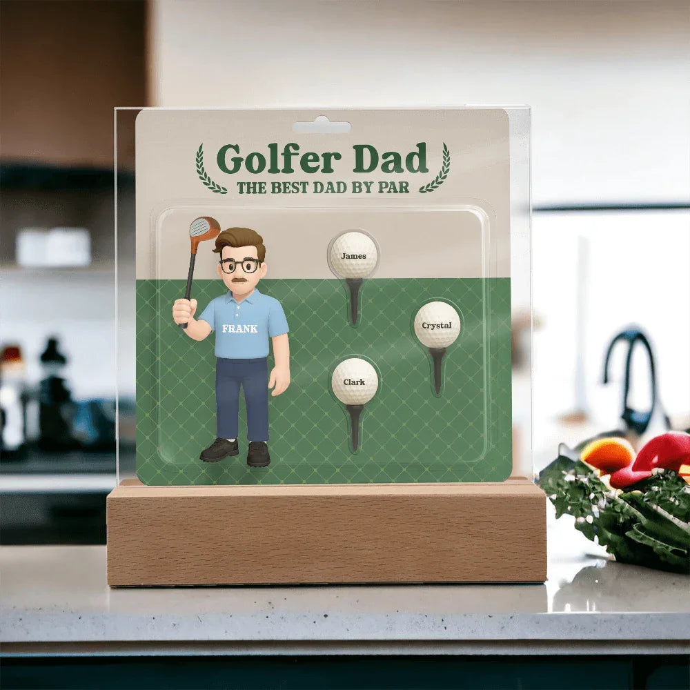 Golfer Dad Personalized Gift Plaque – Custom Golf Balls with Kids' Names – “The Best Dad by Par” Father's Day Gift from Children