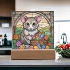 Possum LED Acrylic Plaque, Night Light – Spring Flowers & Easter Egg Basket – Wooden Base (Battery or Corded)