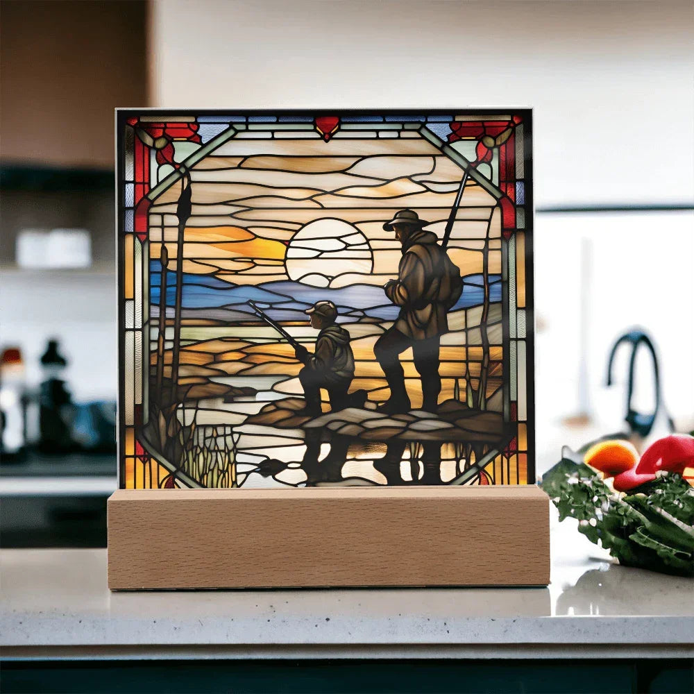 Father and Son Duck Hunting - Stained Glass Style LED Acrylic Plaque – A Meaningful Gift for Hunters and Outdoorsmen