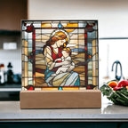 Redhead Mother and Baby - Stained Glass Style LED Acrylic Plaque – A Radiant Keepsake for New Moms and Mother's Day