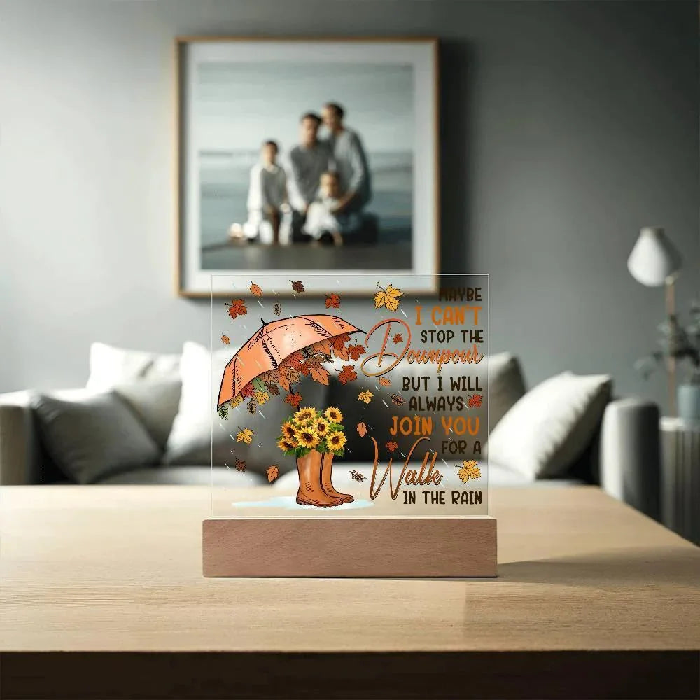 Best Friend Join You for a Walk in the Rain Acrylic Square Plaque with LED Wood Base