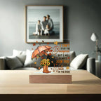 Best Friend Join You for a Walk in the Rain Acrylic Square Plaque with LED Wood Base