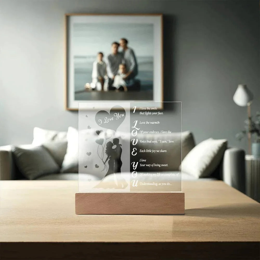 I Love You - Romantic Acrylic LED Plaque – Heartfelt Gift for Wife, Husband, or Partner | Illuminated Poem Keepsake