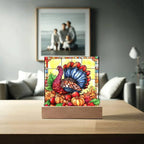 Thanksgiving Turkey Stained-glass Acrylic Square LED Lighted Wooden Base