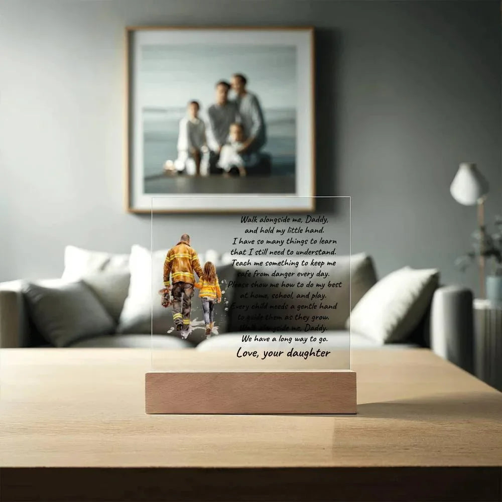 Personalized Firefighter Dad & Daughter Acrylic Plaque – Custom Poem Gift with Name – Heartfelt Father–Daughter Keepsake for Birthdays, Christmas, Father’s Day