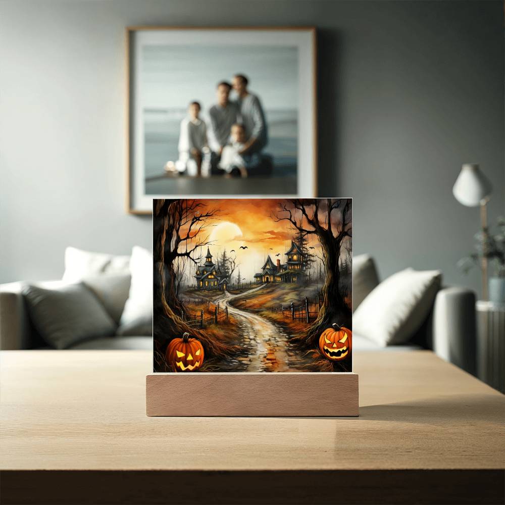 Twilight Terrace: Eerie Mansion Halloween Acrylic Plaque - Mallard Moon Gift Shop