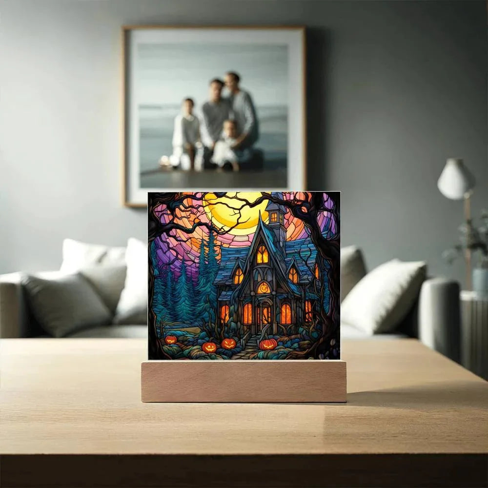 Ghoulish Mansion: Halloween Acrylic Plaque Spooky Haunted House Table-top Decor