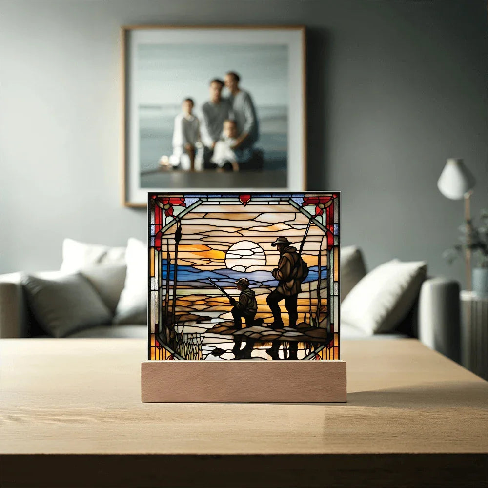 Father and Son Duck Hunting - Stained Glass Style LED Acrylic Plaque – A Meaningful Gift for Hunters and Outdoorsmen