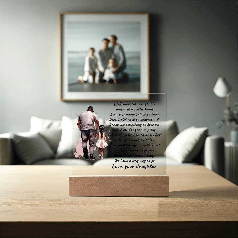 Black Father and Daughter Walk with Me Daddy Personalized Acrylic Plaque - Mallard Moon Gift Shop