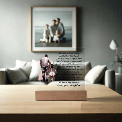 Black Father and Daughter Walk with Me Daddy Personalized Acrylic Plaque - Mallard Moon Gift Shop