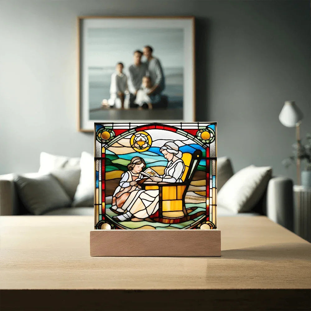 Grandmother and Granddaughter - Stained Glass Style LED Acrylic Plaque – A Touching Gift of Love and Legacy