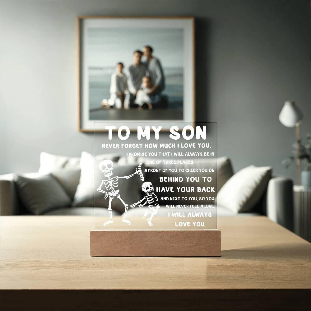 Son - Never Feel Alone Halloween Acrylic Square Plaque with LED Wooden Base - Mallard Moon Gift Shop