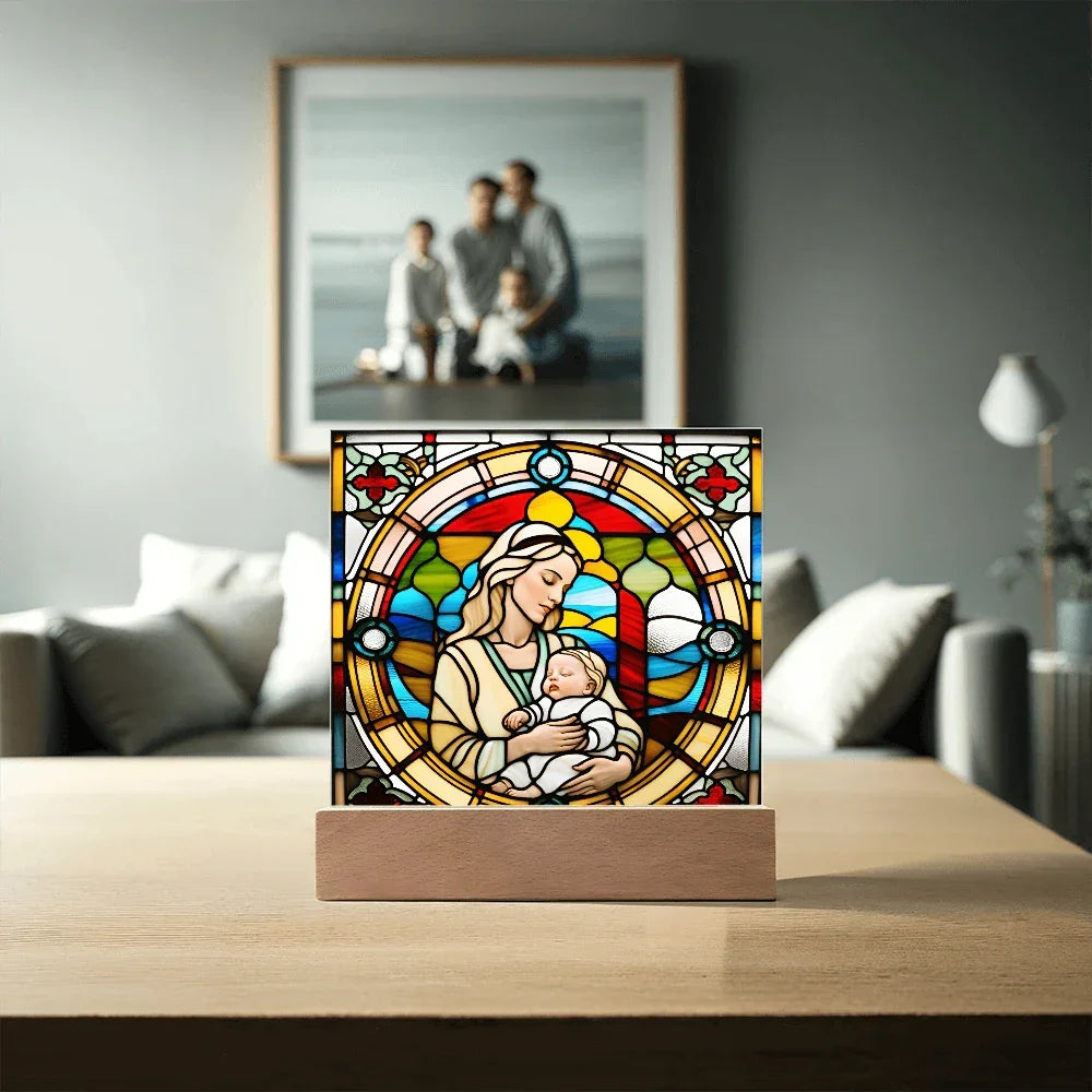 Forever Cradled Stained Glass Style LED Acrylic Plaque – A Touching Tribute for New Moms and Baby Celebrations