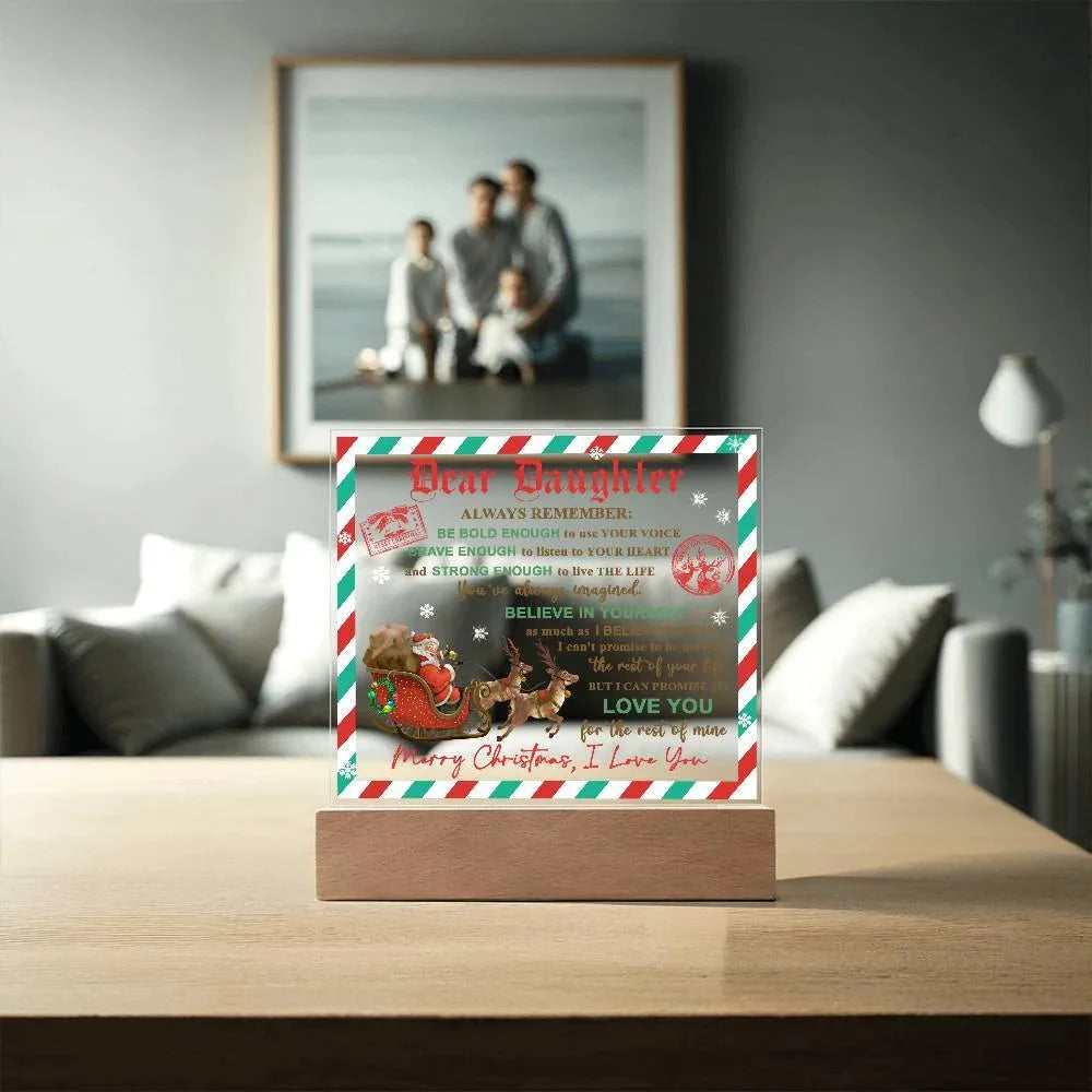 Daughter - Use Your Voice Christmas Acrylic Square Plaque with LED Wooden Base