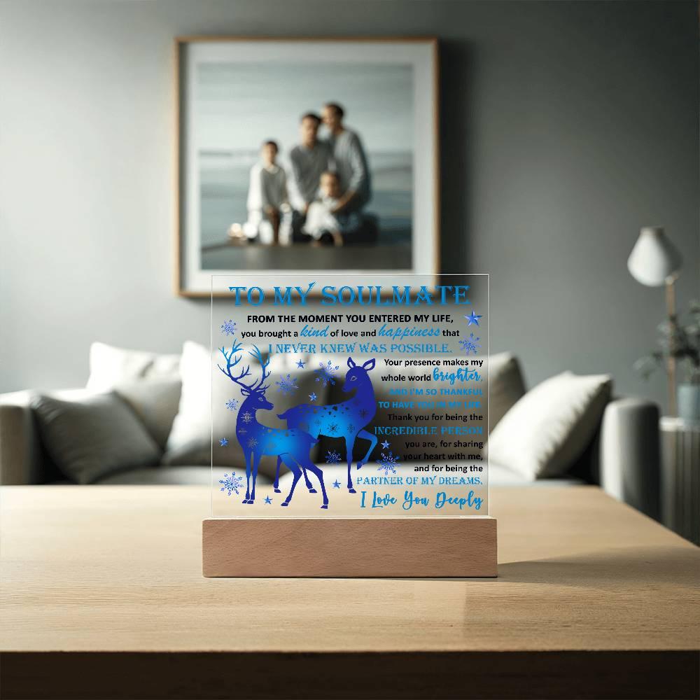 Soulmate - Partner Of Dreams Acrylic Plaque with LED Lighted Wooden Base - Mallard Moon Gift Shop