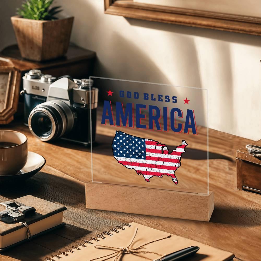 God Bless America Patriotic Acrylic Plaque - Mallard Moon Gift Shop