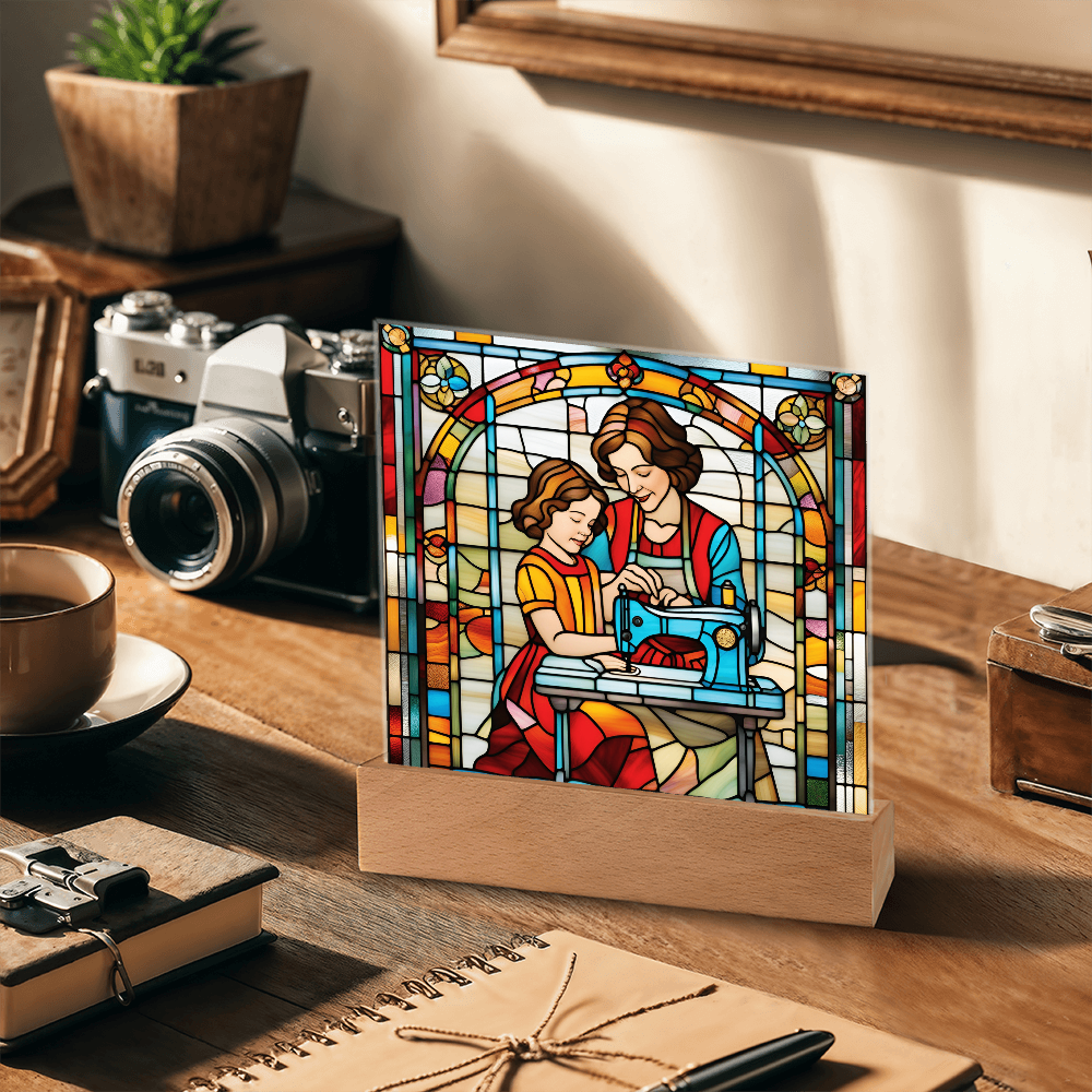 Sewing Together - Stained Glass Style LED Acrylic Plaque – A Heartfelt Gift for Quilters, Crafters, and Mothers - Mallard Moon Gift Shop