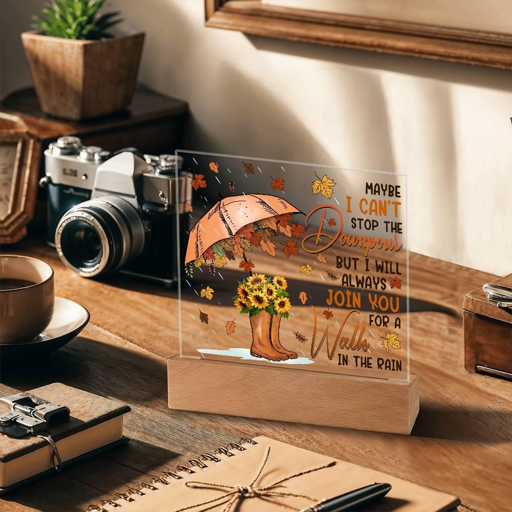 Best Friend Join You for a Walk in the Rain Acrylic Square Plaque with LED Wood Base - Mallard Moon Gift Shop