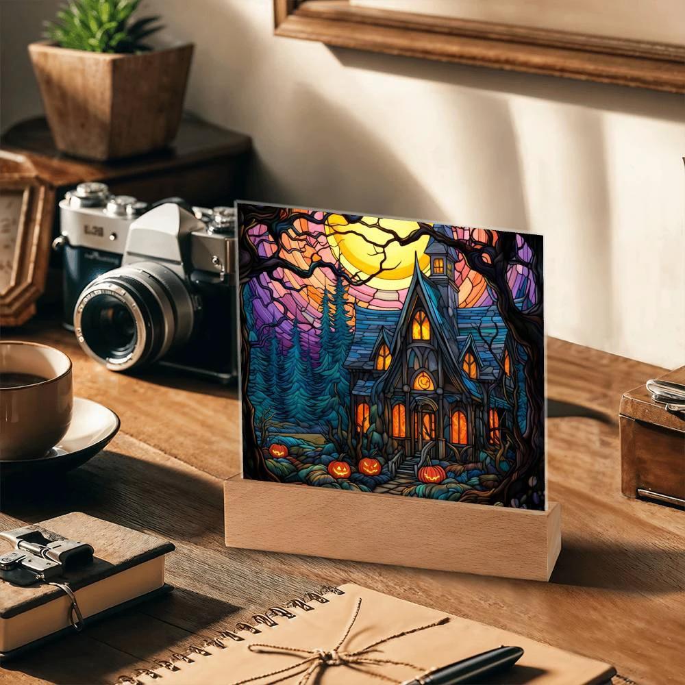 Ghoulish Mansion: Halloween Acrylic Plaque Spooky Haunted House Table-top Decor
