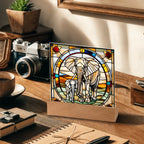 Elephant Mother and Baby Calf - Stained Glass Style LED Acrylic Plaque – A Symbol of Strength, Love, and Family