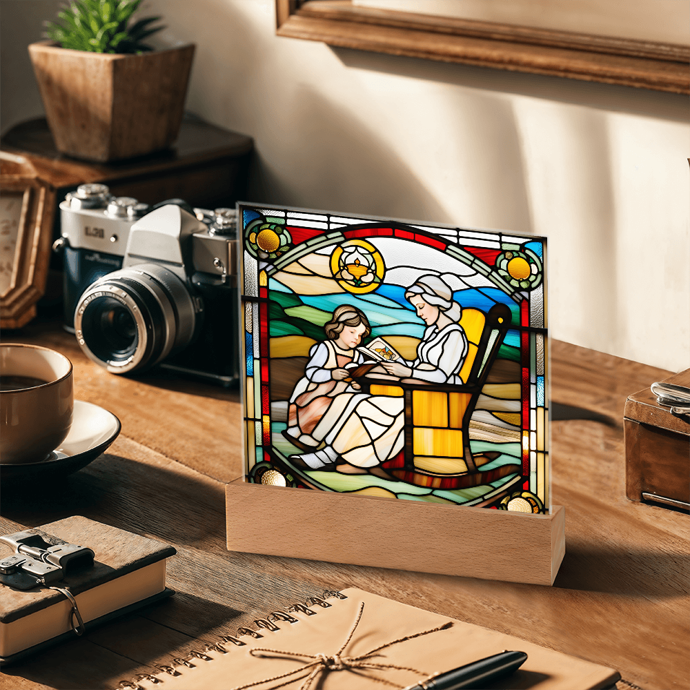 Grandmother and Granddaughter - Stained Glass Style LED Acrylic Plaque – A Touching Gift of Love and Legacy - Mallard Moon Gift Shop