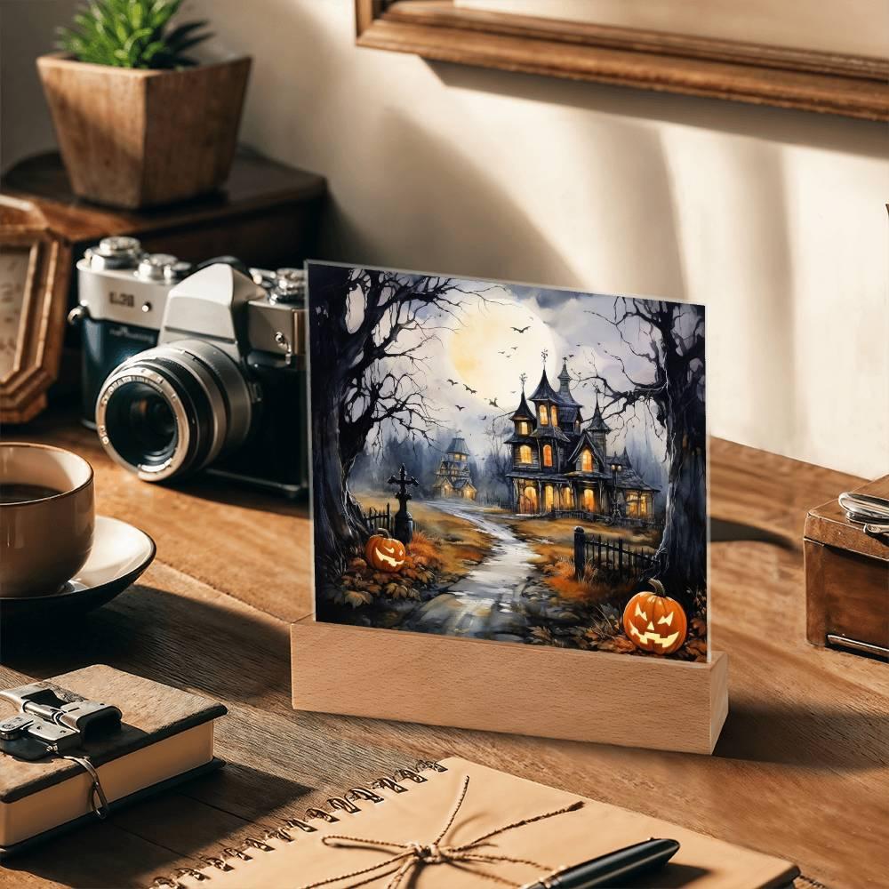 All Hallow's Haunt: Spooky Mansion Display Acrylic Plaque - Mallard Moon Gift Shop