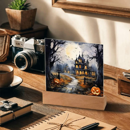 All Hallow's Haunt: Spooky Mansion Display Acrylic Plaque - Mallard Moon Gift Shop