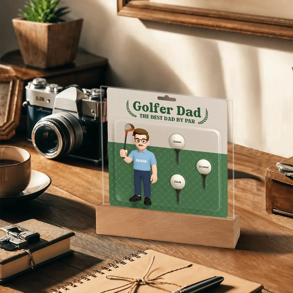 Golfer Dad Personalized Gift Plaque – Custom Golf Balls with Kids' Names – “The Best Dad by Par” Father's Day Gift from Children
