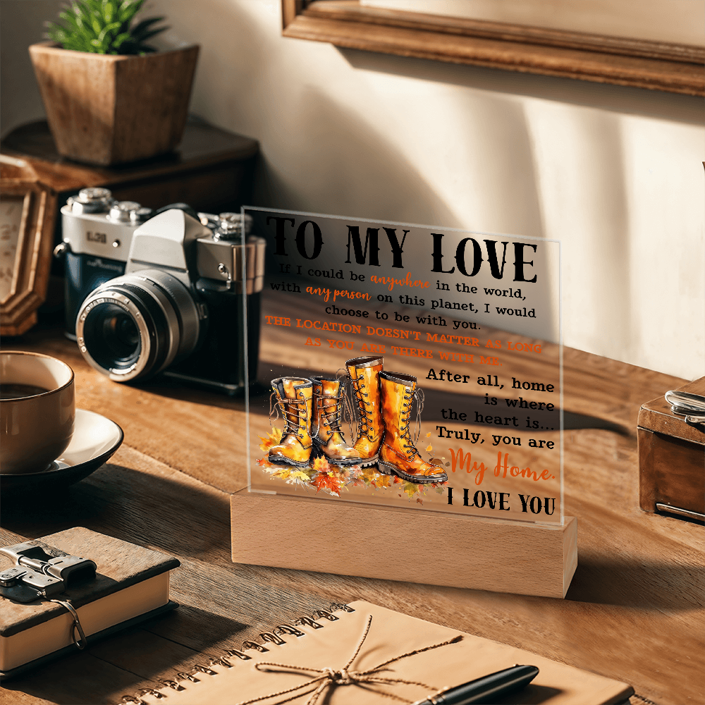 To My Love Acrylic Plaque – Romantic Fall Gift for Husband, Wife, or Partner | “You Are My Home” LED Light Display
