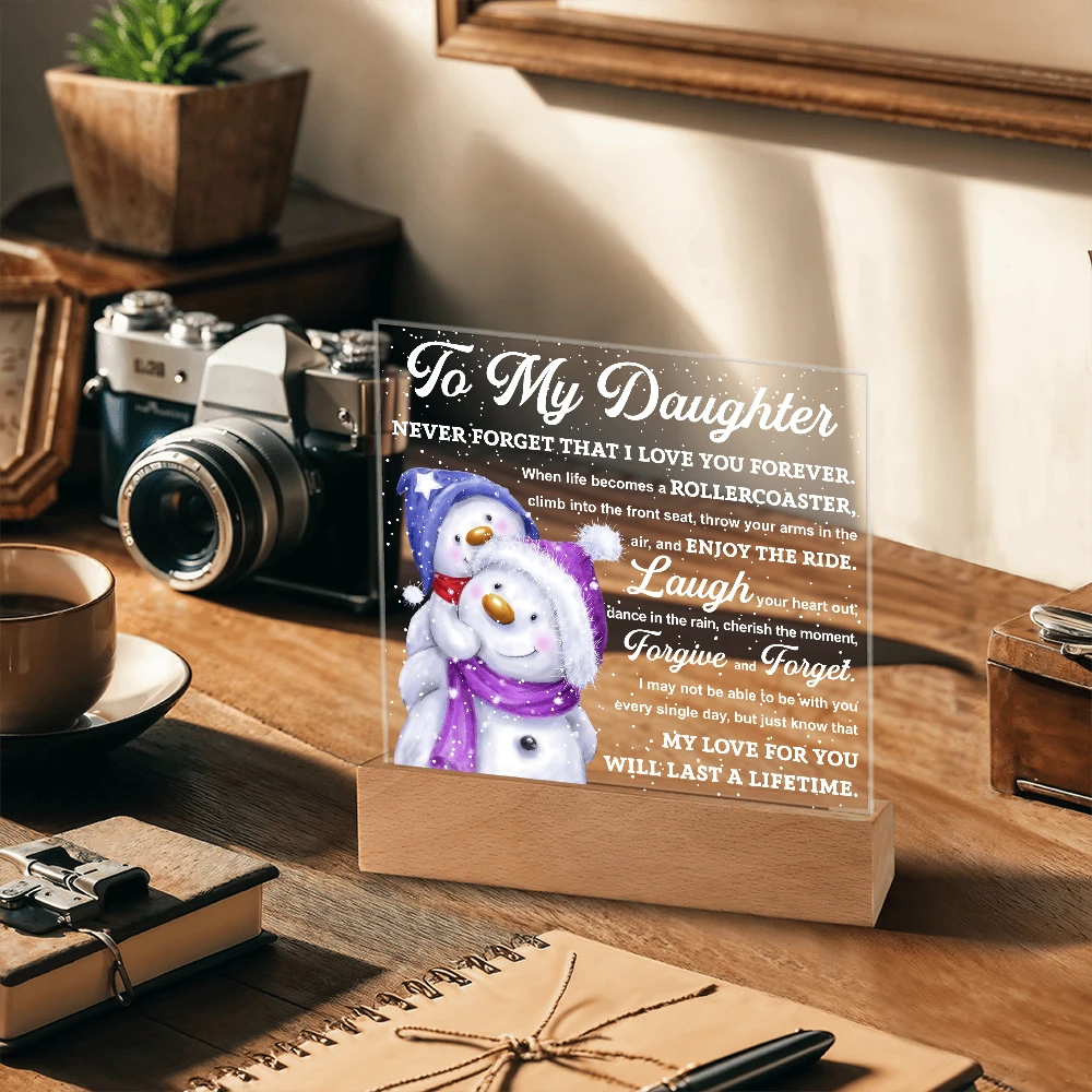 To My Daughter Snowman Acrylic Plaque – Winter Christmas Gift from Mom or Dad | “Love You Forever” LED Light Display