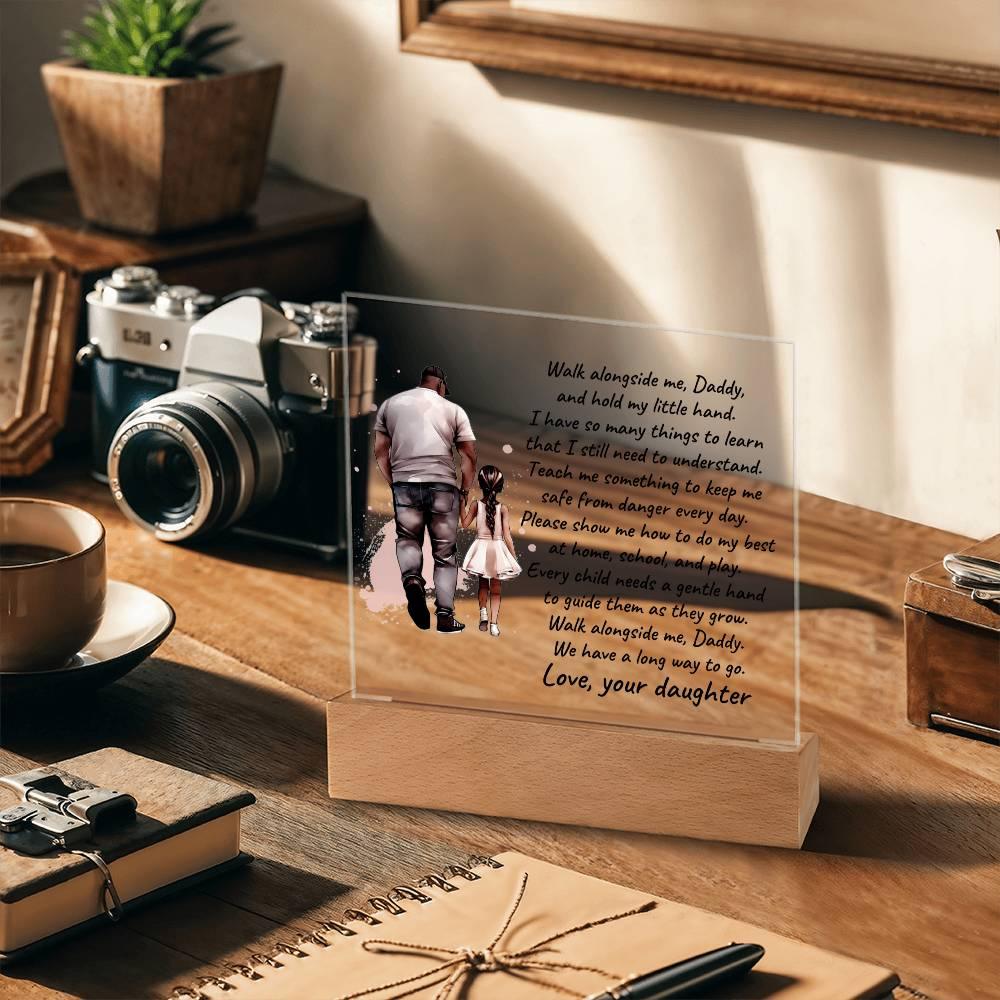 Black Father and Daughter Walk with Me Daddy Personalized Acrylic Plaque - Mallard Moon Gift Shop