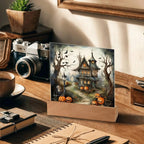 Midnight Manor: Premium Acrylic Halloween Plaque Haunted House Lighted Table-top Decor