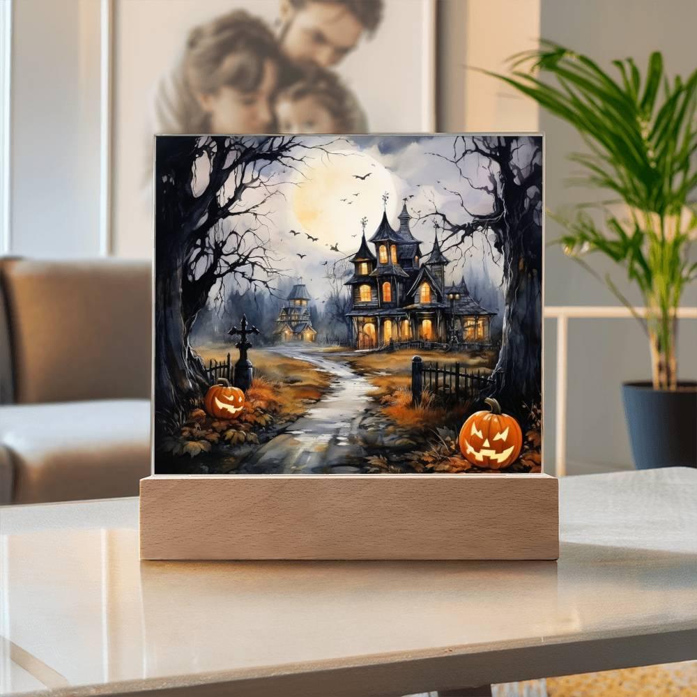 All Hallow's Haunt: Spooky Mansion Display Acrylic Plaque - Mallard Moon Gift Shop