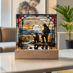 Father and Son Duck Hunting - Stained Glass Style LED Acrylic Plaque – A Meaningful Gift for Hunters and Outdoorsmen