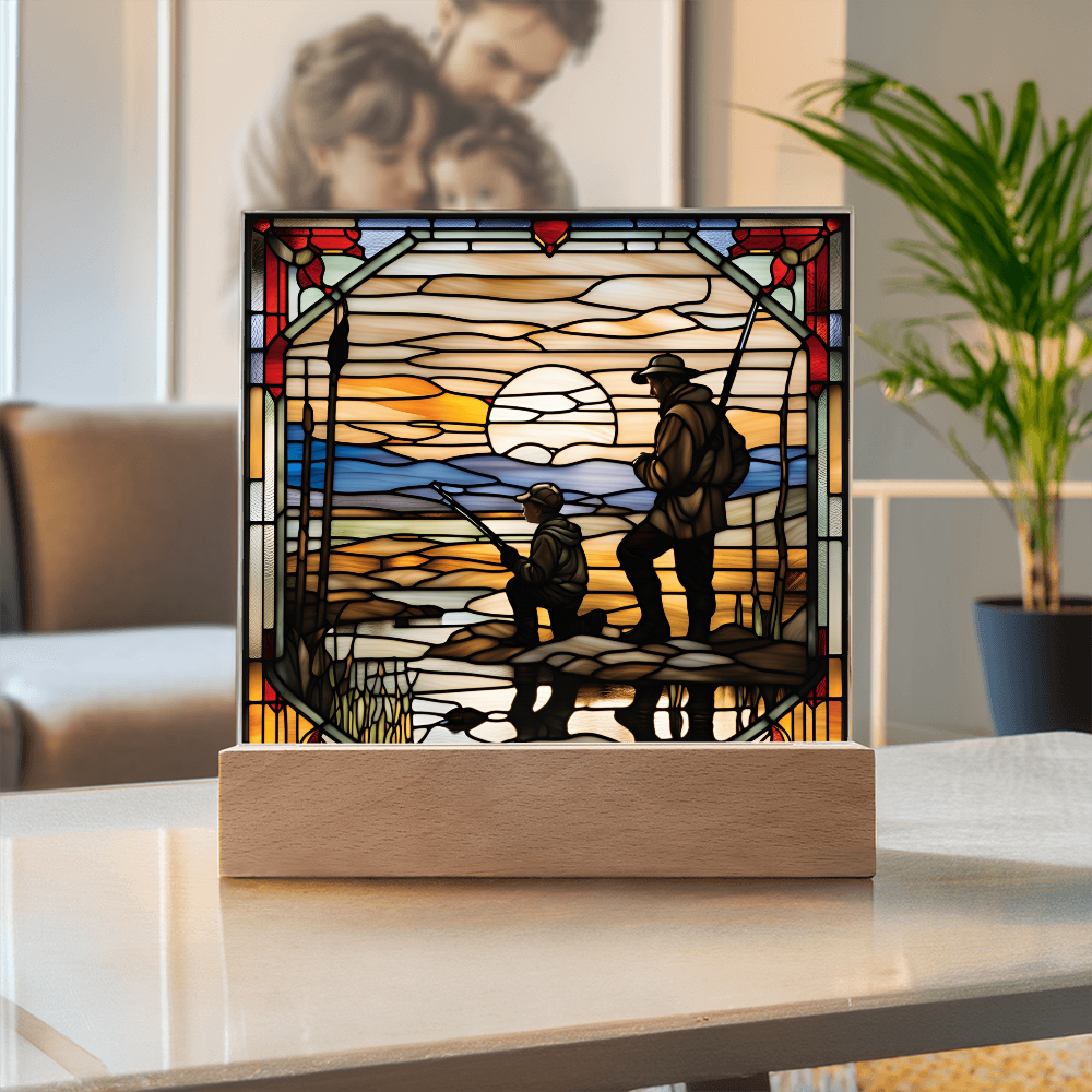 Father and Son Duck Hunting - Stained Glass Style LED Acrylic Plaque – A Meaningful Gift for Hunters and Outdoorsmen - Mallard Moon Gift Shop