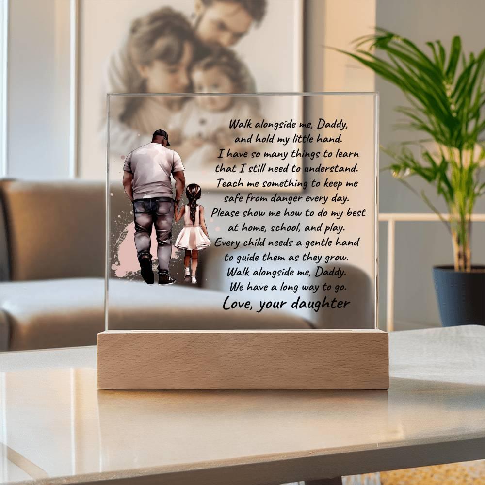 Black Father and Daughter Walk with Me Daddy Personalized Acrylic Plaque - Mallard Moon Gift Shop