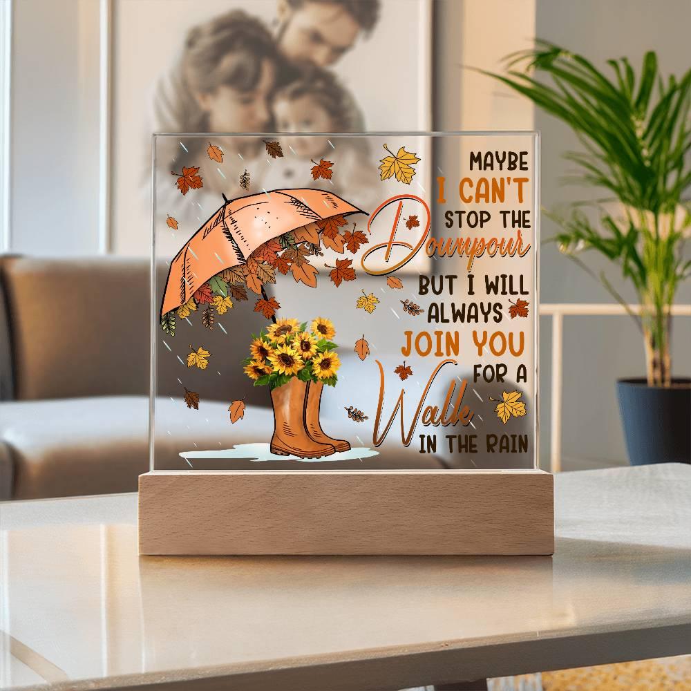 Best Friend Join You for a Walk in the Rain Acrylic Square Plaque with LED Wood Base - Mallard Moon Gift Shop