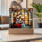 Mother and Child Reading Together Stained-Glass Style LED Acrylic Plaque – A Heartfelt Gift for Moms and Book-Loving Families