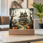 Midnight Manor: Premium Acrylic Halloween Plaque Haunted House Lighted Table-top Decor