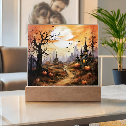 Eerie Mansion Estate: Acrylic Plaque Halloween Decor - Mallard Moon Gift Shop
