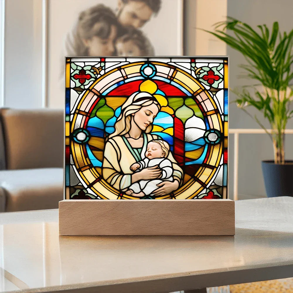 Forever Cradled Stained Glass Style LED Acrylic Plaque – A Touching Tribute for New Moms and Baby Celebrations