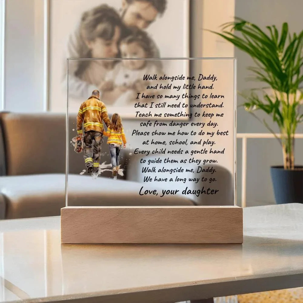 Personalized Firefighter Dad & Daughter Acrylic Plaque – Custom Poem Gift with Name – Heartfelt Father–Daughter Keepsake for Birthdays, Christmas, Father’s Day