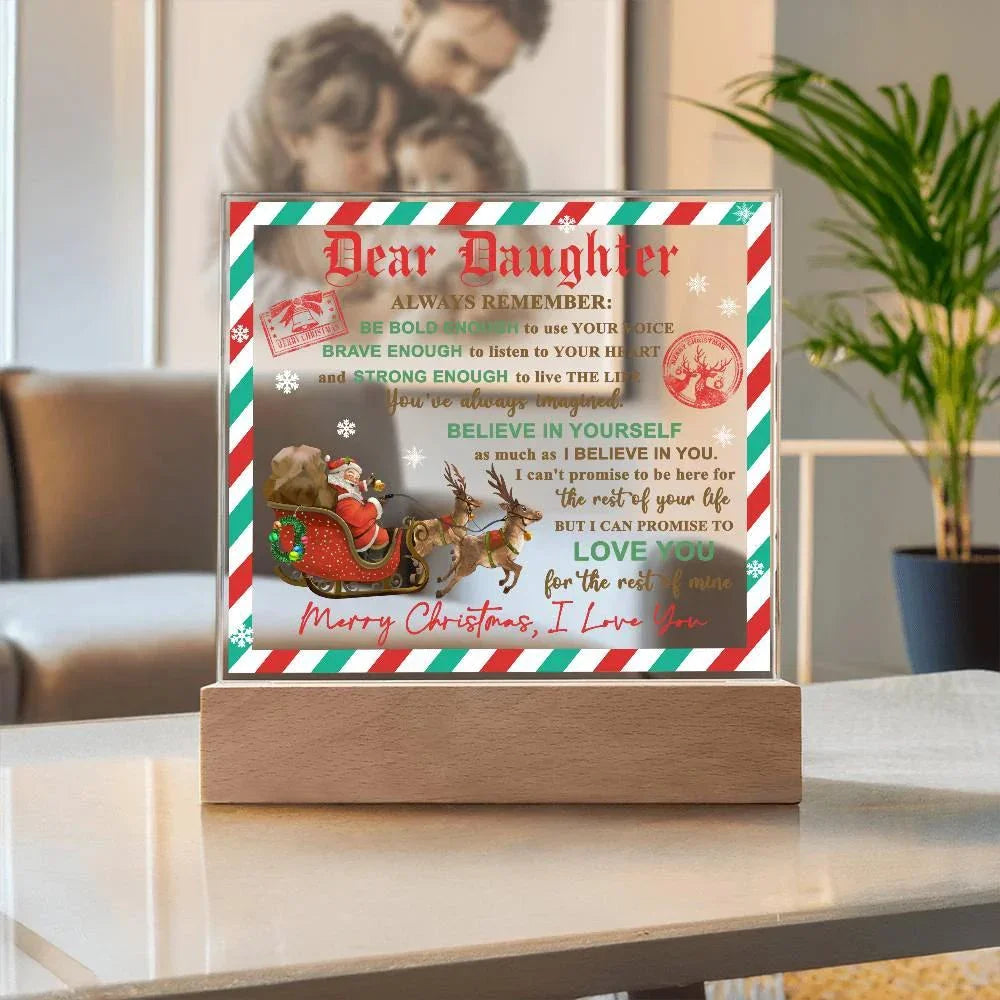 Daughter - Use Your Voice Christmas Acrylic Square Plaque with LED Wooden Base