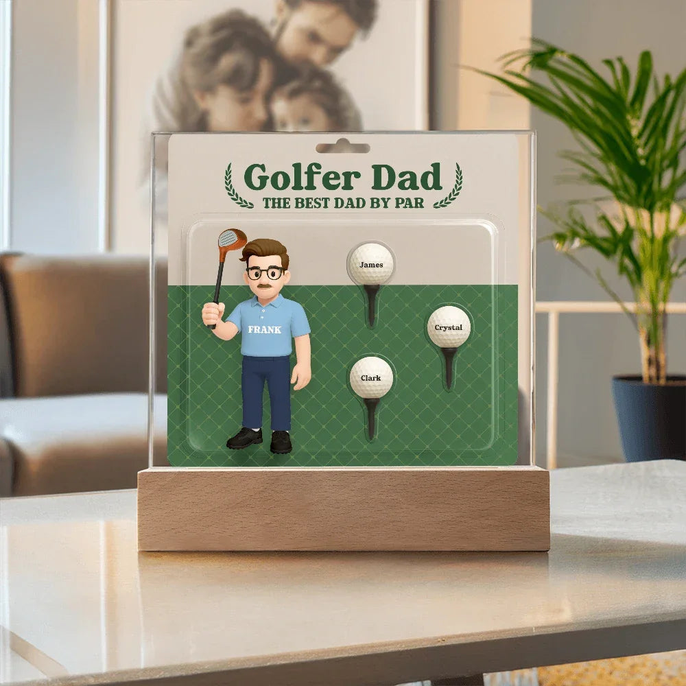 Golfer Dad Personalized Gift Plaque – Custom Golf Balls with Kids' Names – “The Best Dad by Par” Father's Day Gift from Children