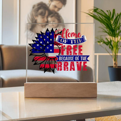 Patriotic Sunflower Home of the Free Because of the Brave Acrylic Plaque - Mallard Moon Gift Shop