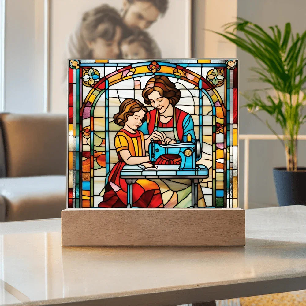 Sewing Together - Stained Glass Style LED Acrylic Plaque – A Heartfelt Gift for Quilters, Crafters, and Mothers