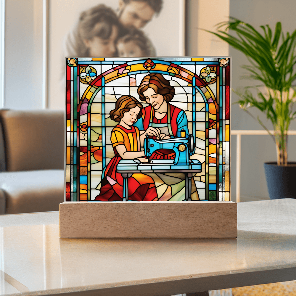 Sewing Together - Stained Glass Style LED Acrylic Plaque – A Heartfelt Gift for Quilters, Crafters, and Mothers - Mallard Moon Gift Shop